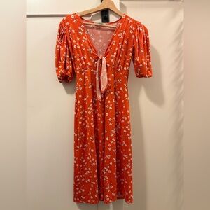Floral Orange Midi Dress